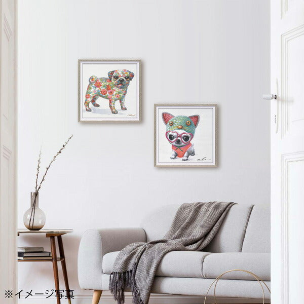 絵画 額入り ペイント アート 【ドッグフラワー】 インテリア おしゃれ 壁掛け 油絵 リビング 玄関 癒し 引越し祝いプレゼント 記念日 応接室 ポスター 飾り 贈り物