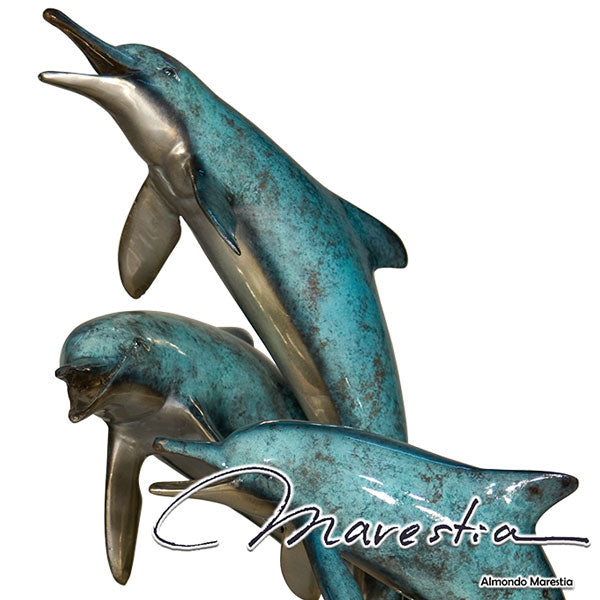 Marestia マレスティア 3頭のイルカ ドルフィン 置物 オブジェ 動物 海の哺乳類 オーナメント 彫刻 銅像 置き物 インテリア 真鍮 青銅 大理石 アンティーク 庭 ガーデン 玄関 店舗装飾品 送料無料