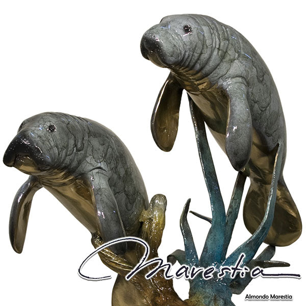 Marestia マレスティア 3頭のマナティー 置物 オブジェ モダン 【海 哺乳動物 オーナメント 彫刻 置き物 インテリア】<BR>【真鍮 青銅 大理石 アンティーク】<BR>【庭 ガーデン テーブル 玄関 店舗装飾品】 送料無料