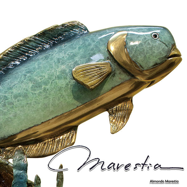 Marestia マレスティア サンゴ礁を泳ぐパロットフィッシュ(ブルー) 置物オブジェ 【魚 ブダイ オーナメント 彫刻 銅像 置き物 インテリア】<BR>【真鍮 青銅 大理石 アンティーク】<BR>【庭 ガーデン 玄関 店舗装飾品】 送料無料