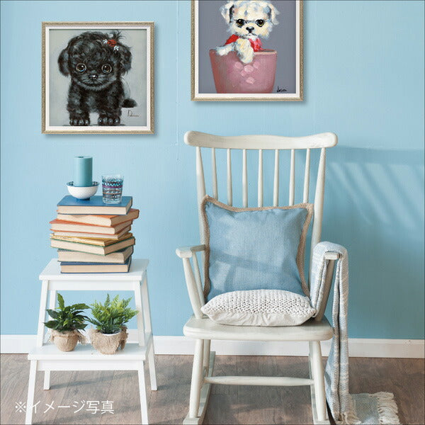 絵画 額入り オイルペイント 【ブラック パピー(Sサイズ)】