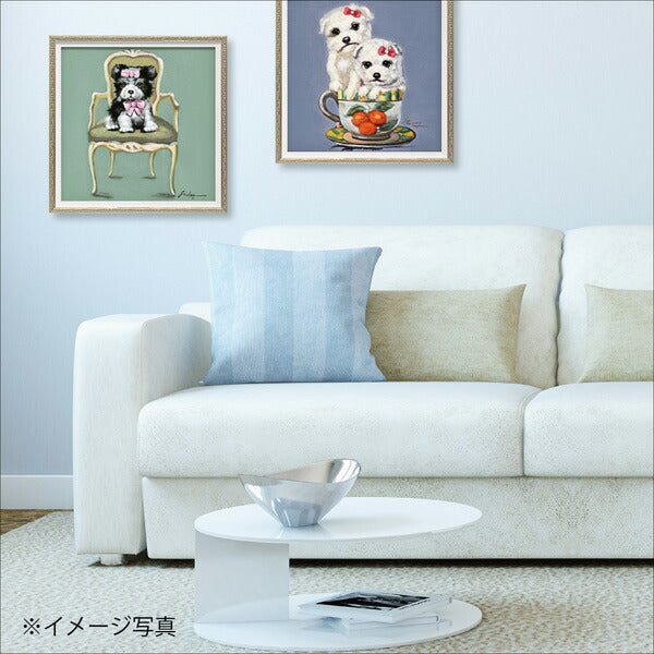 絵画 額入り オイルペイント 【パピー オン チェア(Sサイズ)】