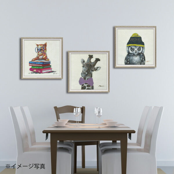 絵画 額入り オイルペイント 【ピンク ボウ ジラフ(Sサイズ)】