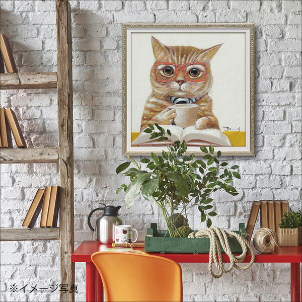 絵画 額入り オイルペイント 【カフェ キャット(Sサイズ)】
