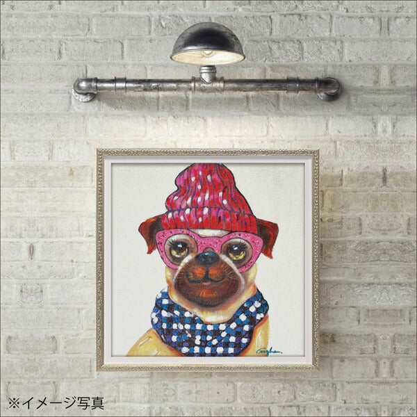 絵画 額入り オイルペイント 【ピンクグラス ドッグ(Sサイズ)】