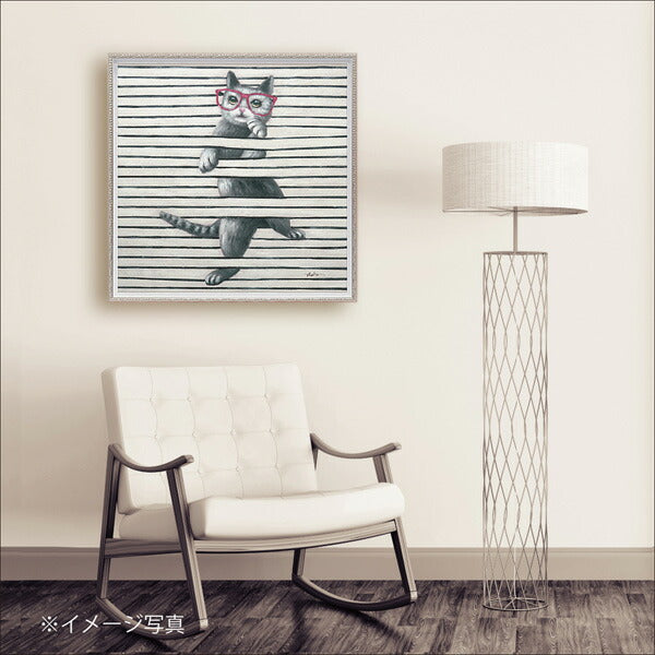 絵画 額入り オイルペイント 【キャット プレイ(Mサイズ)】