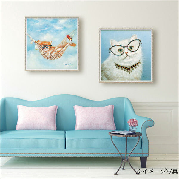 絵画 額入り オイルペイント 【プレシャス キャット(Mサイズ)】