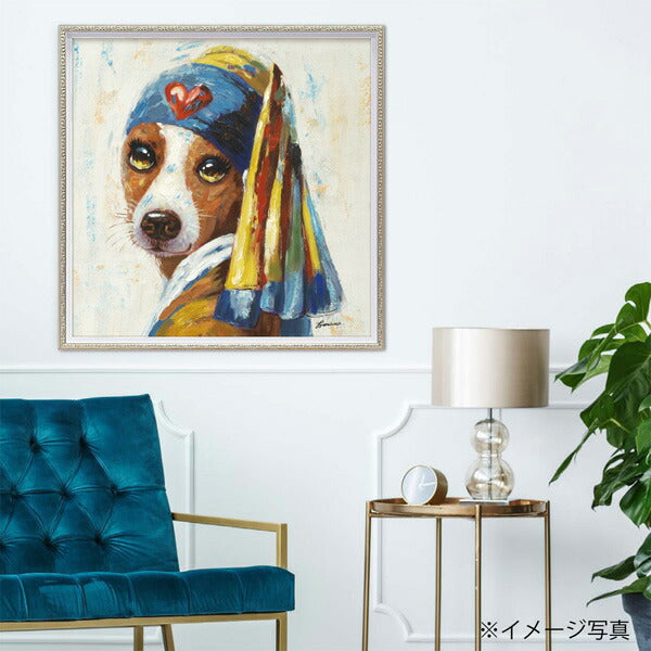 絵画 額入り オイルペイント 【青いターバンの犬(Mサイズ)】