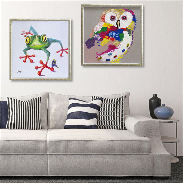 絵画 額入り オイルペイント 【カラフル オウル(Mサイズ)】