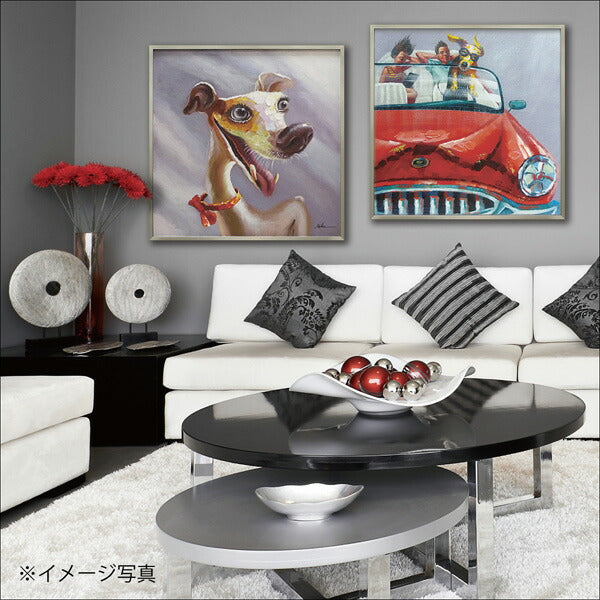 絵画 額入り オイルペイント 【ドッグ ドライブ】