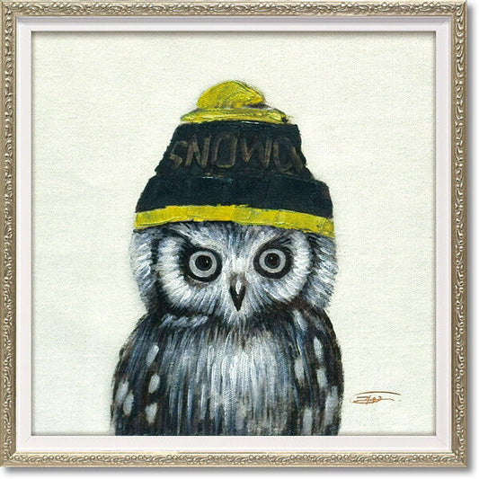 絵画 額入り オイルペイント 【ニットキャップ オウル(Sサイズ)】