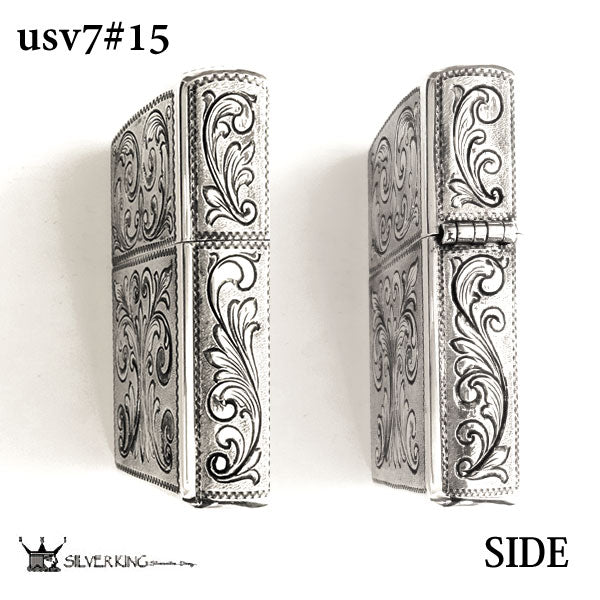 Silver King Zippo 純銀ジッポーライター シルバーキング USV7(No.15) ハイポリッシュ・ミラー スターリングシルバー 925 手彫り 彫刻 高級 喫煙具 ギフト プレゼント 記念品 贈答品 輸入品 送料無料